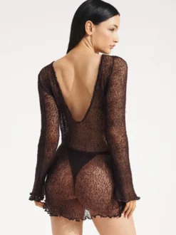 Couvre Maillot Femmes Blanc Dos Nu Polyester Été Plage Manches Longues