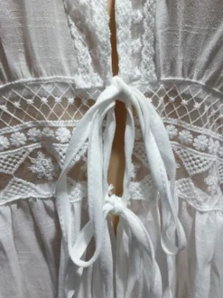 Couvre-maillot Longue en Mousseline Femme avec Manches Courtes Volantes Coupe Cintrée à Lacets avec Fente Creusante Robe Longue