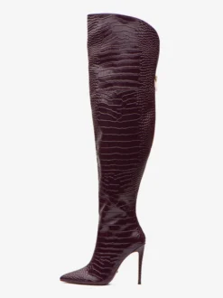 Cuissardes argentées Bottes à talons hauts argentées motif pierre