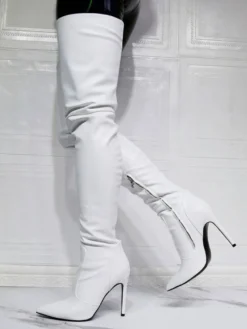 Cuissardes blanches à talon aiguille pour femmes