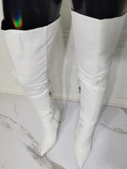 Cuissardes blanches à talons hauts pour femmes cuissardes sexy au dessus du genou