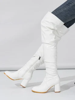 Cuissardes blanches à talons épais