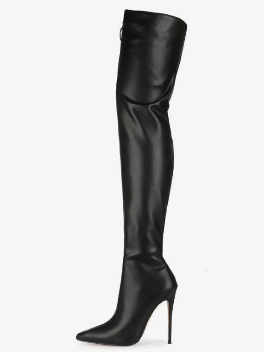 Cuissardes Bottes noires bout pointu zip talon haut Cuissardes pour les femmes