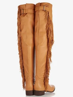 Cuissardes Bottes Plates Au-Dessus Du Genou Pour Femmes Avec Frange Bout Rond Avec Boucle