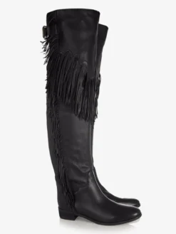 Cuissardes Bottes Plates Au-Dessus Du Genou Pour Femmes Avec Frange Bout Rond Avec Boucle
