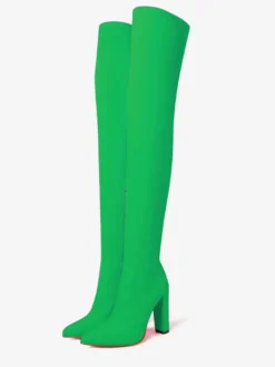 Cuissardes Bout Pointu Talon Bloc Élastique Bottes Au Genou Chaussures Femme