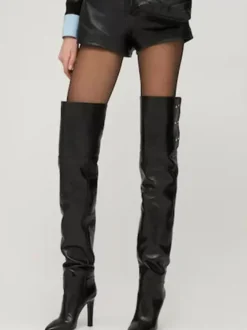 Cuissardes Chaussures Bottes Noires À Bout Pointu Talon Aiguille Femme
