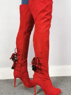 Cuissardes Cuissardes à bout pointu rouges et fermeture éclair à talons hauts