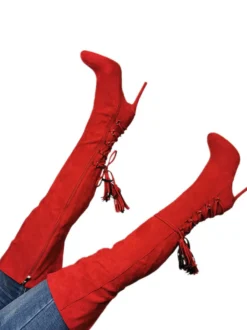 Cuissardes Cuissardes à bout pointu rouges et fermeture éclair à talons hauts