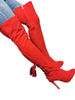 Cuissardes Cuissardes à bout pointu rouges et fermeture éclair à talons hauts
