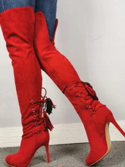 Cuissardes Cuissardes à bout pointu rouges et fermeture éclair à talons hauts