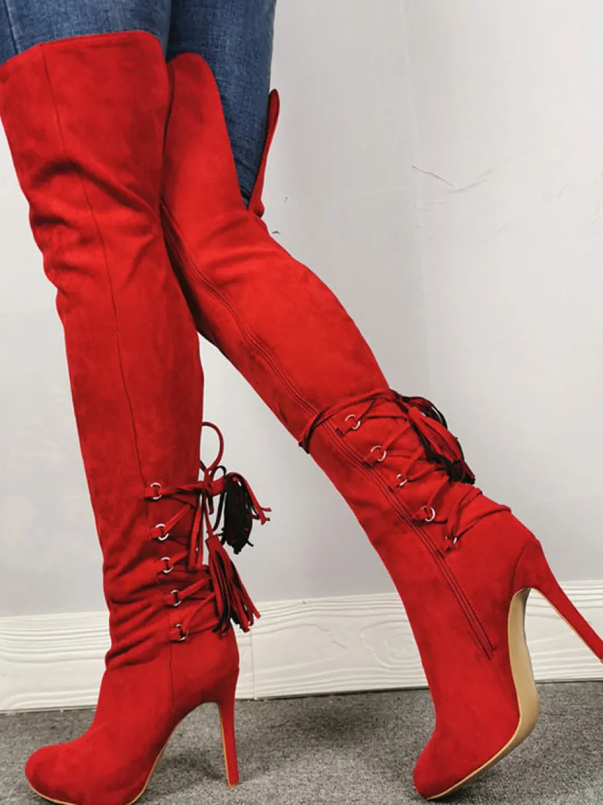 Cuissardes Cuissardes à bout pointu rouges et fermeture éclair à talons hauts