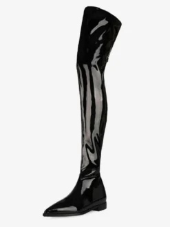 Cuissardes Cuissardes Femmes Cuir Brillant Noir Bout Pointu Cuissardes Plates
