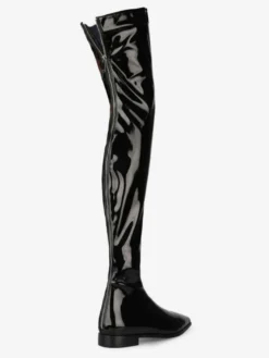 Cuissardes Cuissardes Femmes Cuir Brillant Noir Bout Pointu Cuissardes Plates