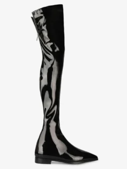 Cuissardes Cuissardes Femmes Cuir Brillant Noir Bout Pointu Cuissardes Plates