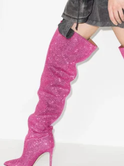 Cuissardes femme argentées avec strass cuissardes à bout pointu bottes de fête