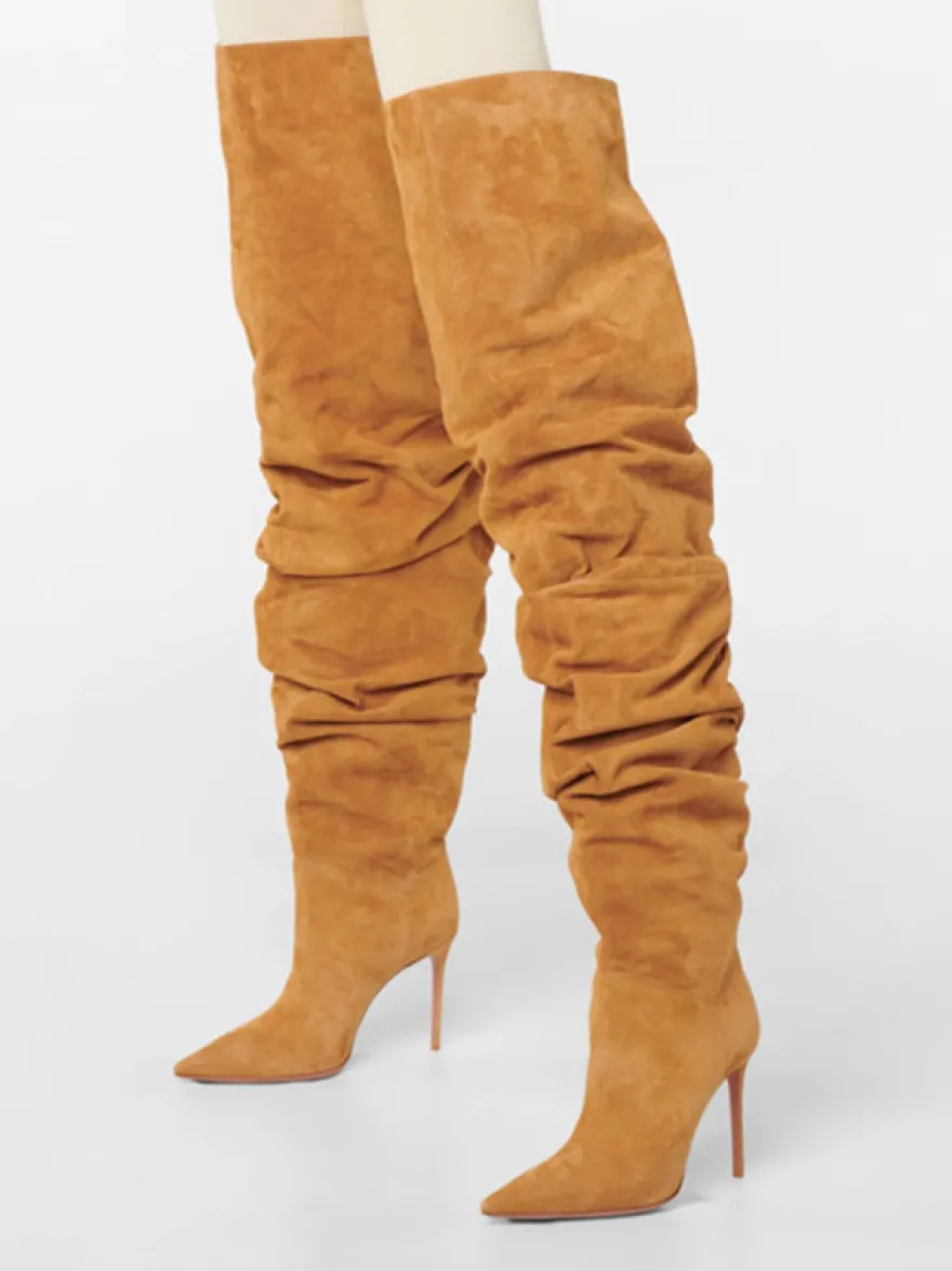 Cuissardes Femmes Bout Pointu Talon Aiguille Suède Cuir