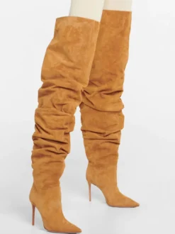 Cuissardes Femmes Bout Pointu Talon Aiguille Suède Cuir