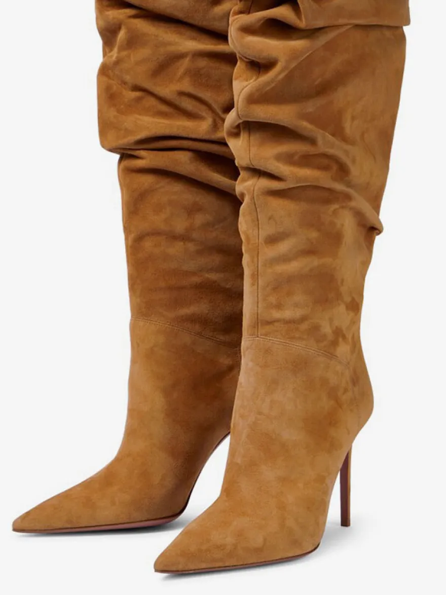 Cuissardes Femmes Bout Pointu Talon Aiguille Suède Cuir