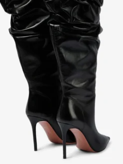 Cuissardes Femmes Chaussures Sexy Plissées Talon Haut Aiguille Bottes En Cuir PU