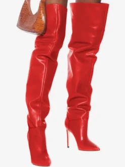 Cuissardes Femmes Chaussures Sexy Plissées Talon Haut Aiguille Bottes En Cuir PU