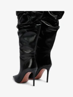 Cuissardes Femmes Chaussures Sexy Plissées Talon Haut Aiguille Bottes En Cuir PU