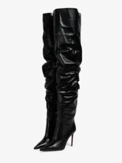 Cuissardes Femmes Chaussures Sexy Plissées Talon Haut Aiguille Bottes En Cuir PU