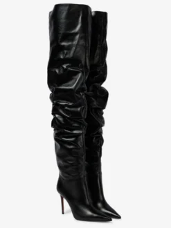 Cuissardes Femmes Chaussures Sexy Plissées Talon Haut Aiguille Bottes En Cuir PU