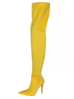 Cuissardes Femmes Tissu Élastique Bout Pointu Talon Aiguille Sur Les Bottes Au Genou