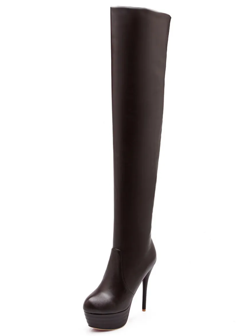 Cuissardes femme talon haut plateforme en PU