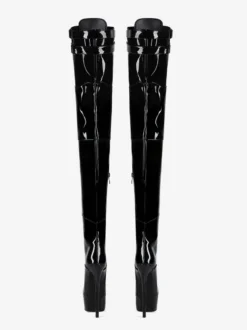 Cuissardes noires sexy à plateforme bout rond lacets talons hauts cuissardes