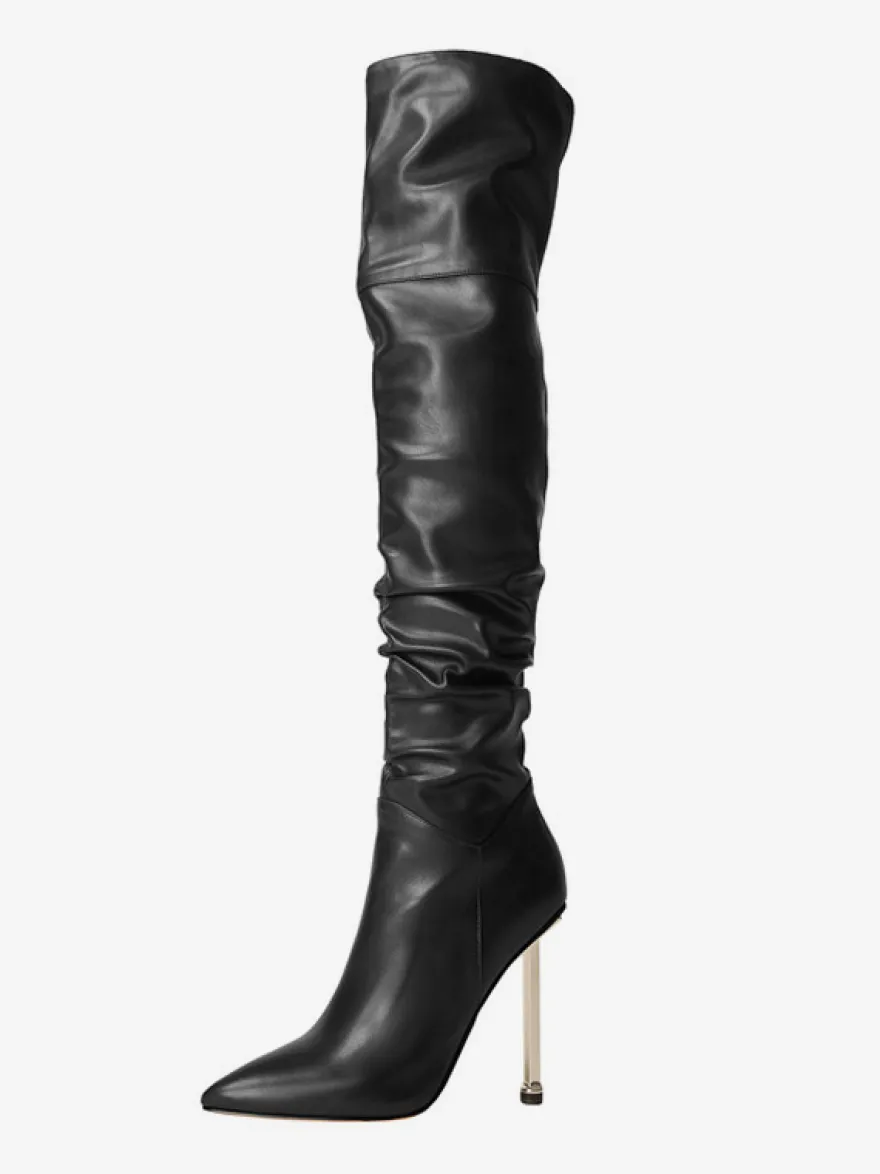 Cuissardes noires à talons hauts et bout pointu cuissardes souples