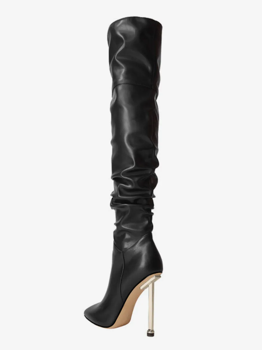 Cuissardes noires à talons hauts et bout pointu cuissardes souples