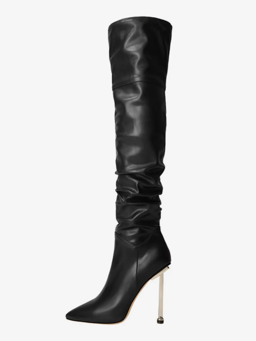Cuissardes noires à talons hauts et bout pointu cuissardes souples