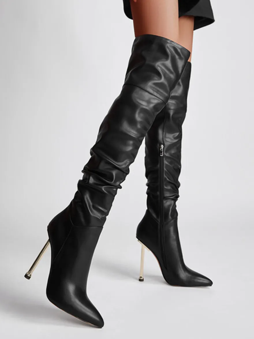 Cuissardes noires à talons hauts et bout pointu cuissardes souples