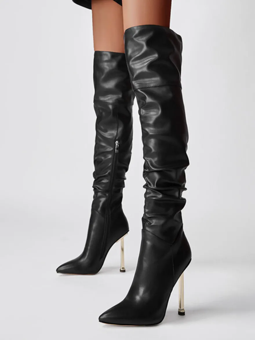 Cuissardes noires à talons hauts et bout pointu cuissardes souples