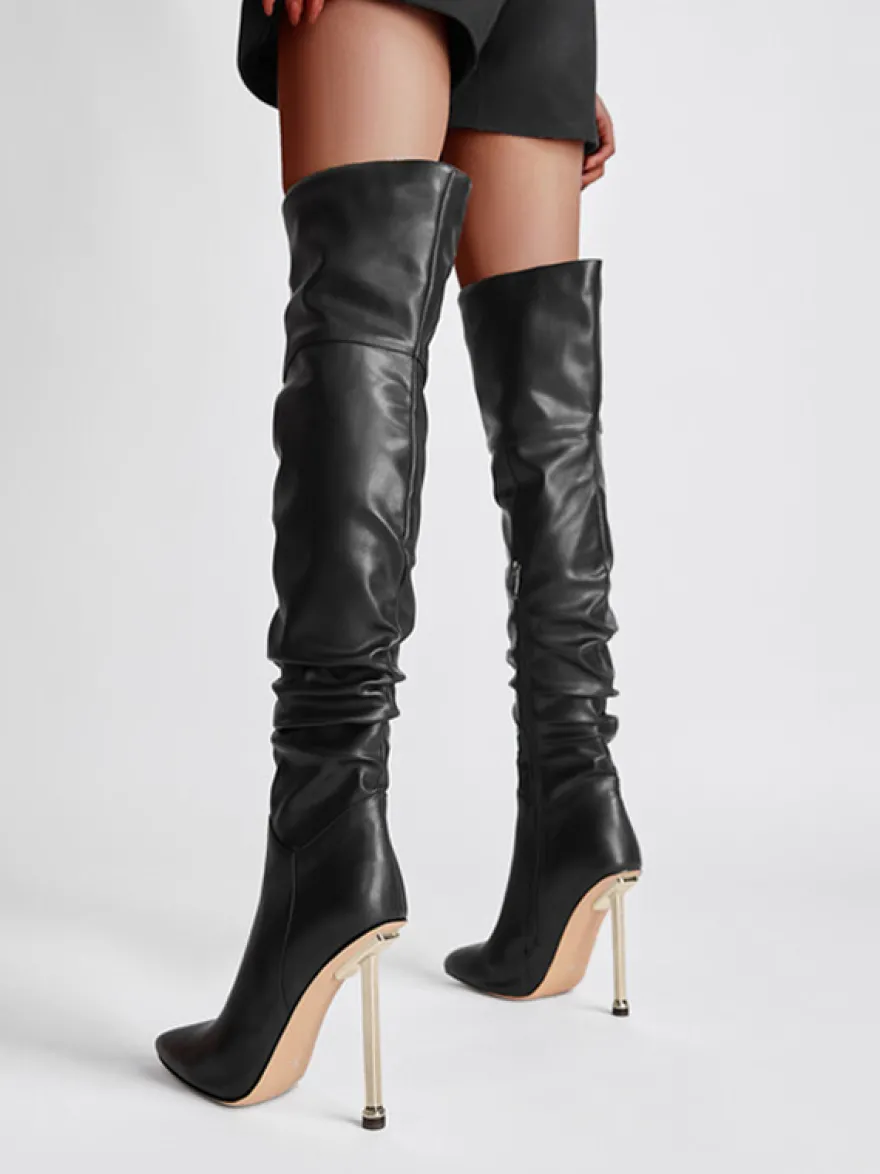 Cuissardes noires à talons hauts et bout pointu cuissardes souples