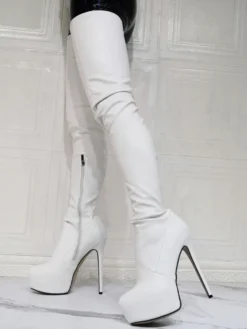 Cuissardes à plateforme pour femmes à talon aiguille en cuir verni brillant