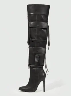 Cuissardes pour femmes bout pointu poches talon haut cuissardes
