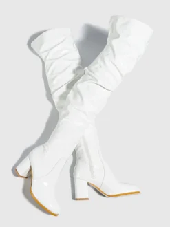 Cuissardes pour femmes bout rond talon épais sur les bottes au genou