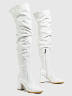 Cuissardes pour femmes bout rond talon épais sur les bottes au genou