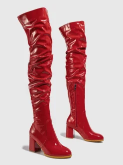 Cuissardes pour femmes bout rond talon épais sur les bottes au genou