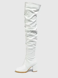 Cuissardes pour femmes bout rond talon épais sur les bottes au genou