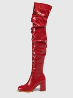 Cuissardes pour femmes bout rond talon épais sur les bottes au genou