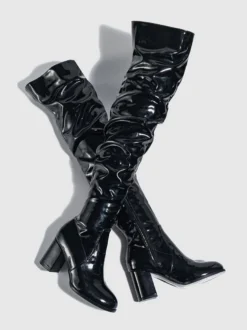 Cuissardes pour femmes bout rond talon épais sur les bottes au genou