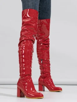 Cuissardes pour femmes bout rond talon épais sur les bottes au genou
