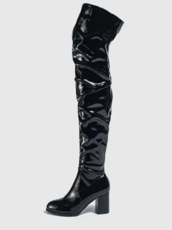 Cuissardes pour femmes bout rond talon épais sur les bottes au genou