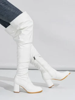 Cuissardes pour femmes bout rond talon épais sur les bottes au genou