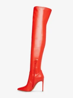 Cuissardes rouges à bout pointu et à talons hauts élastiques bottes au genou