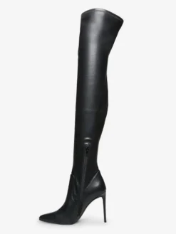 Cuissardes rouges à bout pointu et à talons hauts élastiques bottes au genou